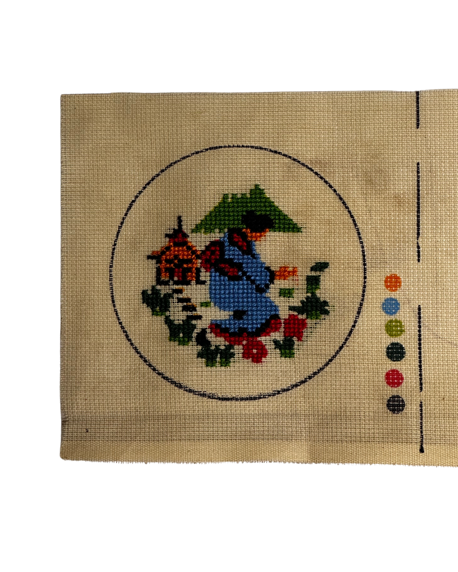 Έτοιμα Χειροποίητα Vintage Κυκλικά Κεντήματα – Κινεζική Φιγούρα, Γατούλα & Σπίτια με Ποτάμι ✨