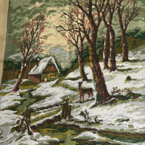 Έτοιμο Χειροποίητο Vintage Κέντημα – Χιονισμένο Τοπίο ✨