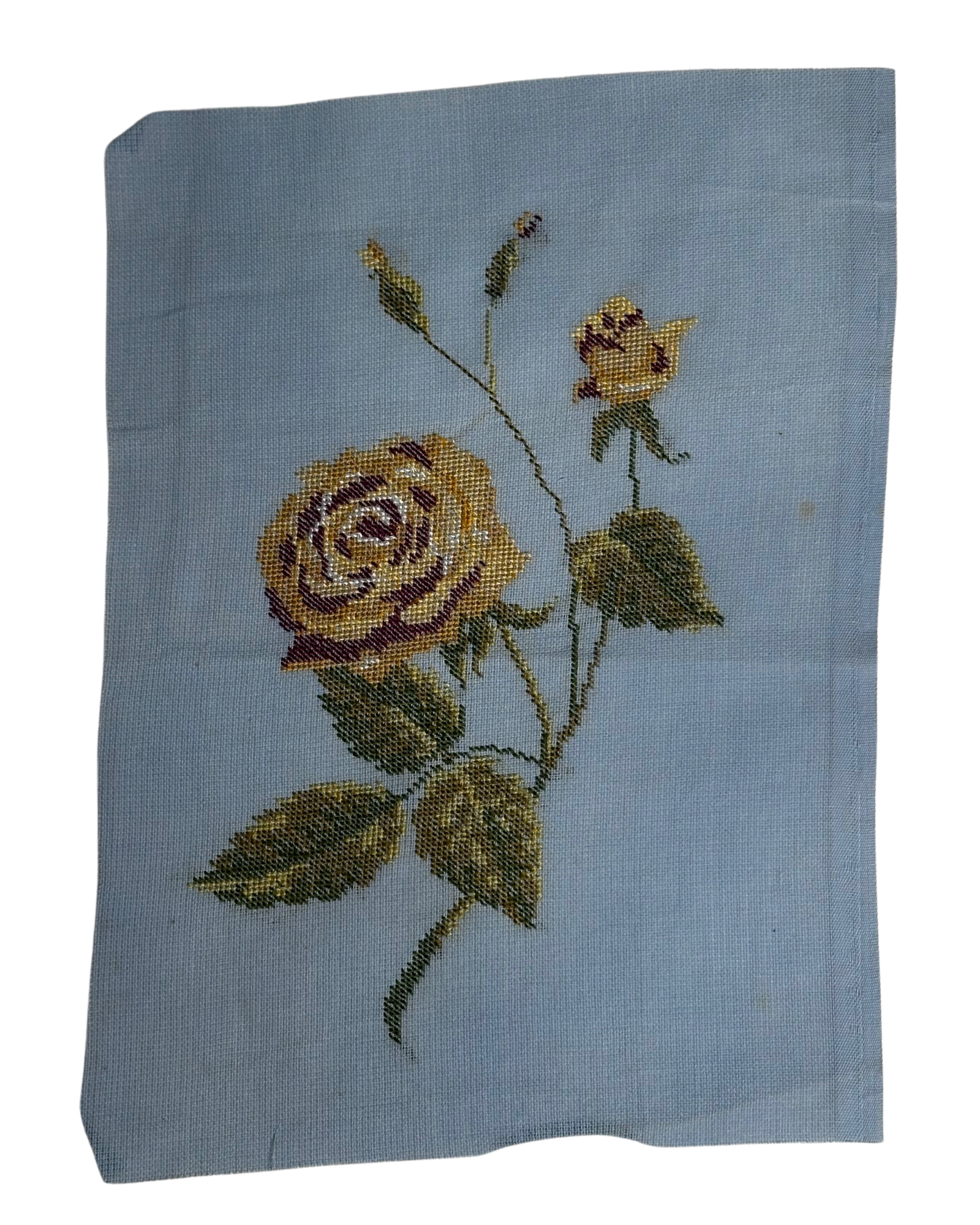 Έτοιμο Χειροποίητο Vintage Κέντημα – Τριαντάφυλλο σε Σιέλ Καμβά ✨