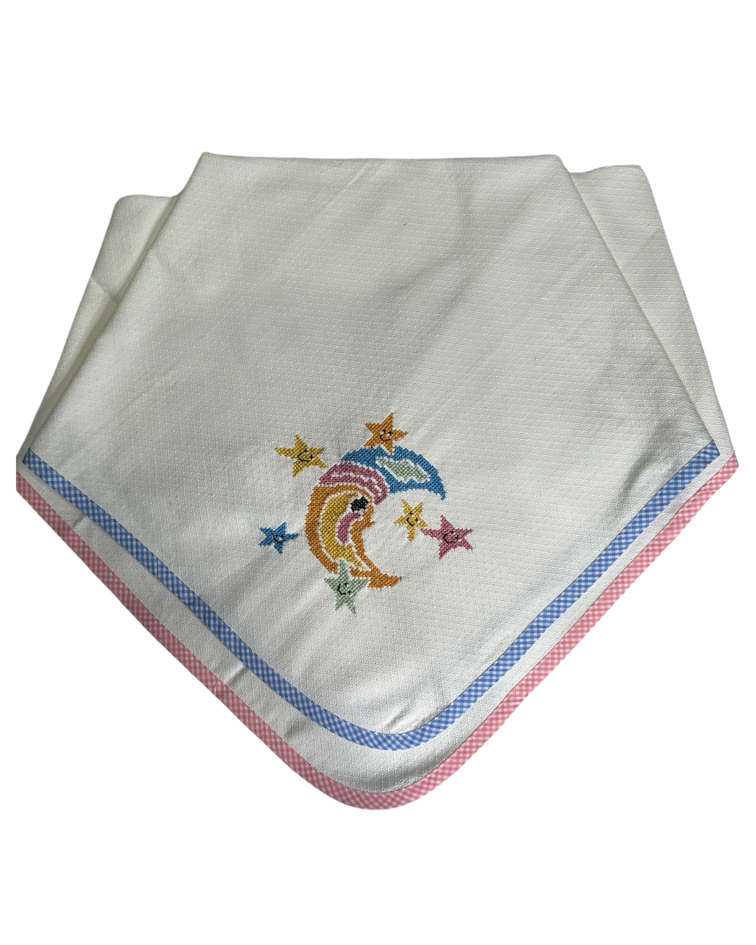 Έτοιμη Χειροποίητη Κεντημένη Πάνα Αγκαλιάς με Φεγγαράκι – Απαλή & Ιδανική για το Αγγελούδι σου! 🌙 💖✨