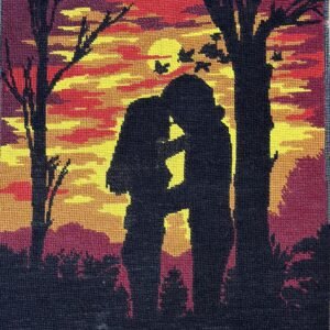 Έτοιμο Χειροποίητο Vintage Κέντημα – Ζευγάρι στο Ηλιοβασίλεμα ✨