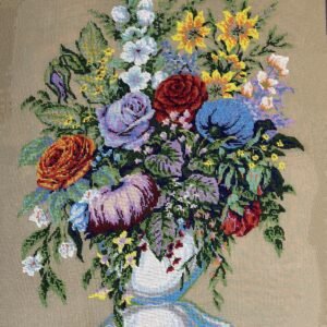 Έτοιμο Χειροποίητο Vintage Κέντημα – Βάζο με Λουλούδια ✨