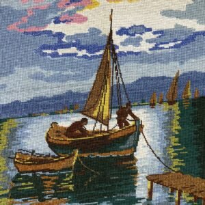 Έτοιμο Χειροποίητο Vintage Κέντημα – Βαρκούλα στη Θάλασσα ✨
