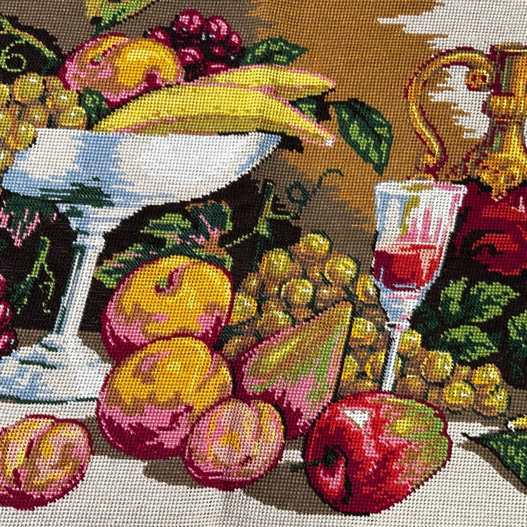 Έτοιμο Χειροποίητο Vintage Κέντημα – Φρουτιέρα με Λαχταριστά Φρούτα ✨