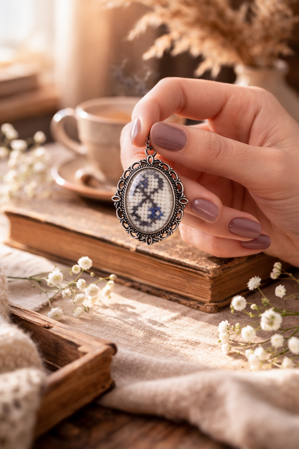 Οβάλ Μενταγιόν με Χειροποίητο Εξατομικευμένο Κέντημα - Image 3