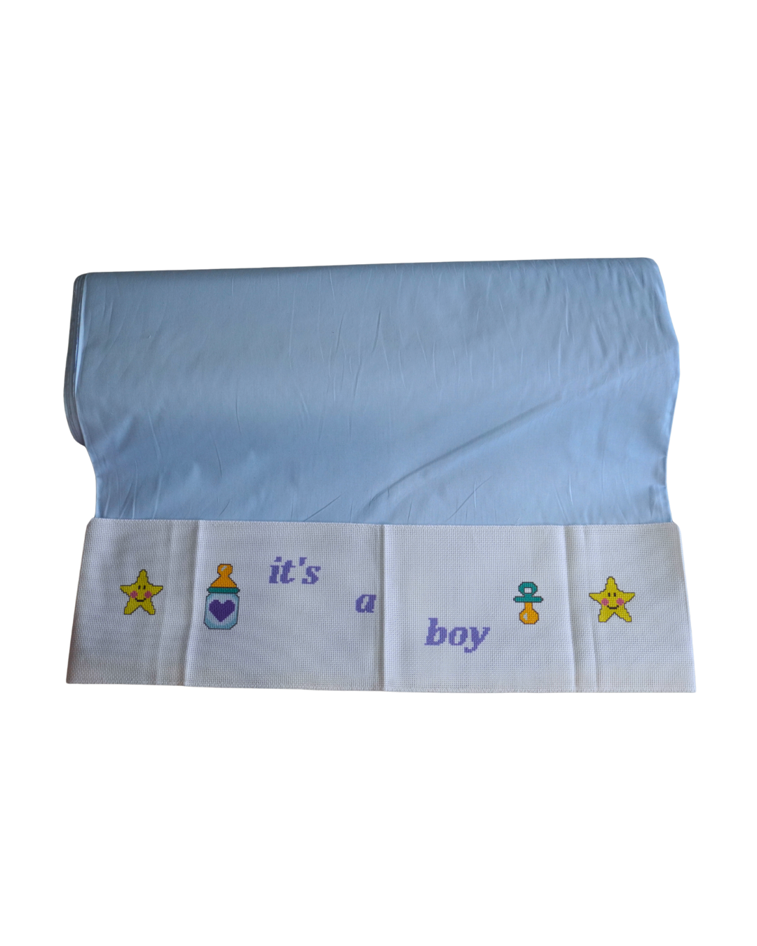 Έτοιμη Χειροποίητη Φάσα Κεντήματος με Σχέδιο “it’s a boy” – Σε Σιελ Αποχρώσεις για το Αγοράκι σου! 🍼💙✨