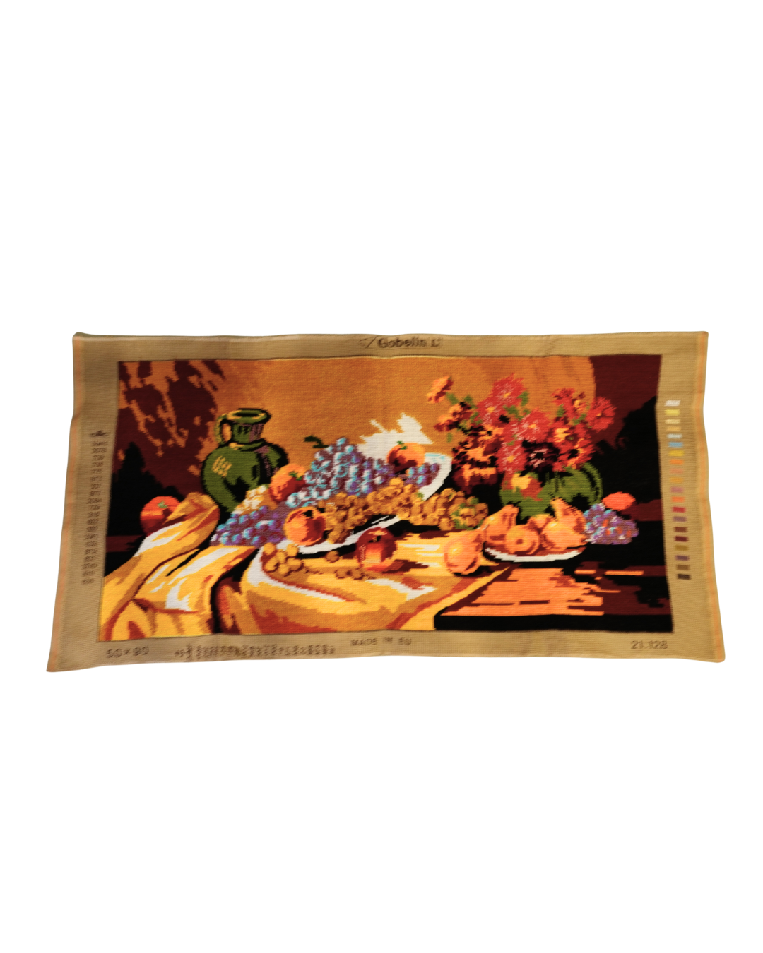 Vintage Χειροποίητος Κεντημένος Καμβάς "Φρούτα & Λουλούδια σε Τραπέζι"