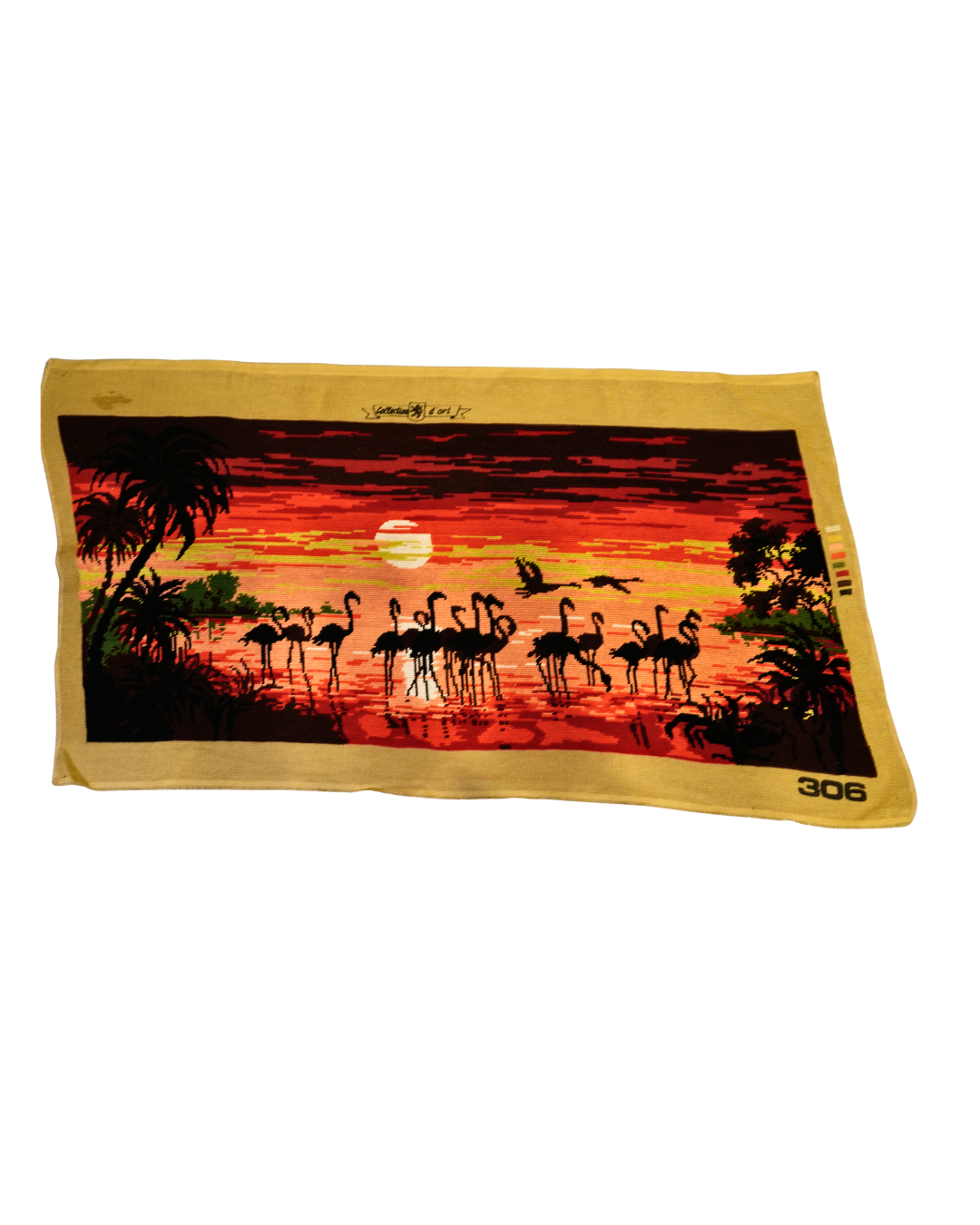 Vintage Χειροποίητος Κεντημένος Καμβάς "Φλαμίνγκο στο Ηλιοβασίλεμα" - Image 3