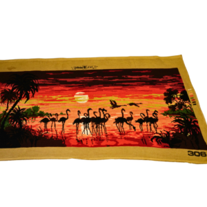 Έτοιμο Χειροποίητο Vintage Κέντημα – Φλαμίνγκο στο Ηλιοβασίλεμα ✨