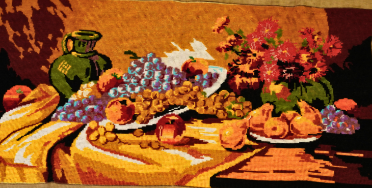 Έτοιμο Χειροποίητο Vintage Κέντημα – Φρούτα & Λουλούδια σε Τραπέζι ✨