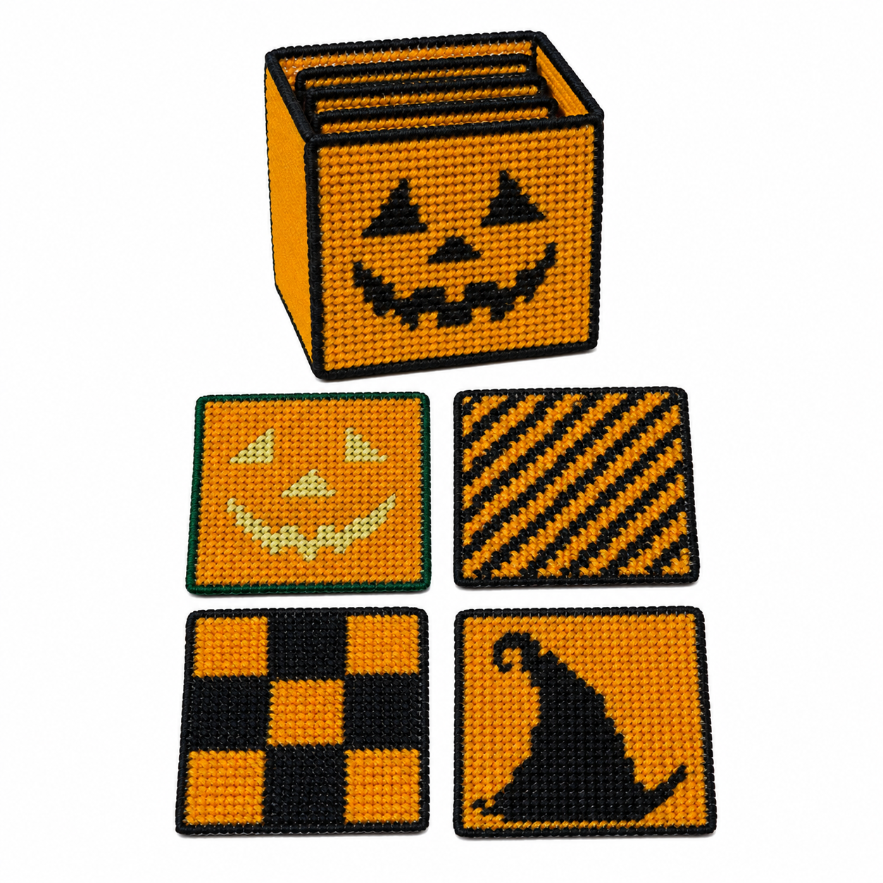 Χειροποίητα Κεντημένα Halloween Κόστερ με Θήκη σε Πλαστικό Καμβά – Εξατομικευμένο Σχέδιο - Image 4