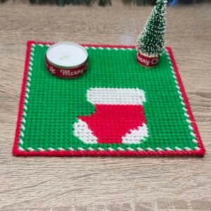 Custom Χειροποίητη Κεντημένη Διακοσμητική Βάση με Ρεσώ & Μικρό Δεντράκι  – Χριστουγεννιάτικη Συλλογή 🎅🎄✨