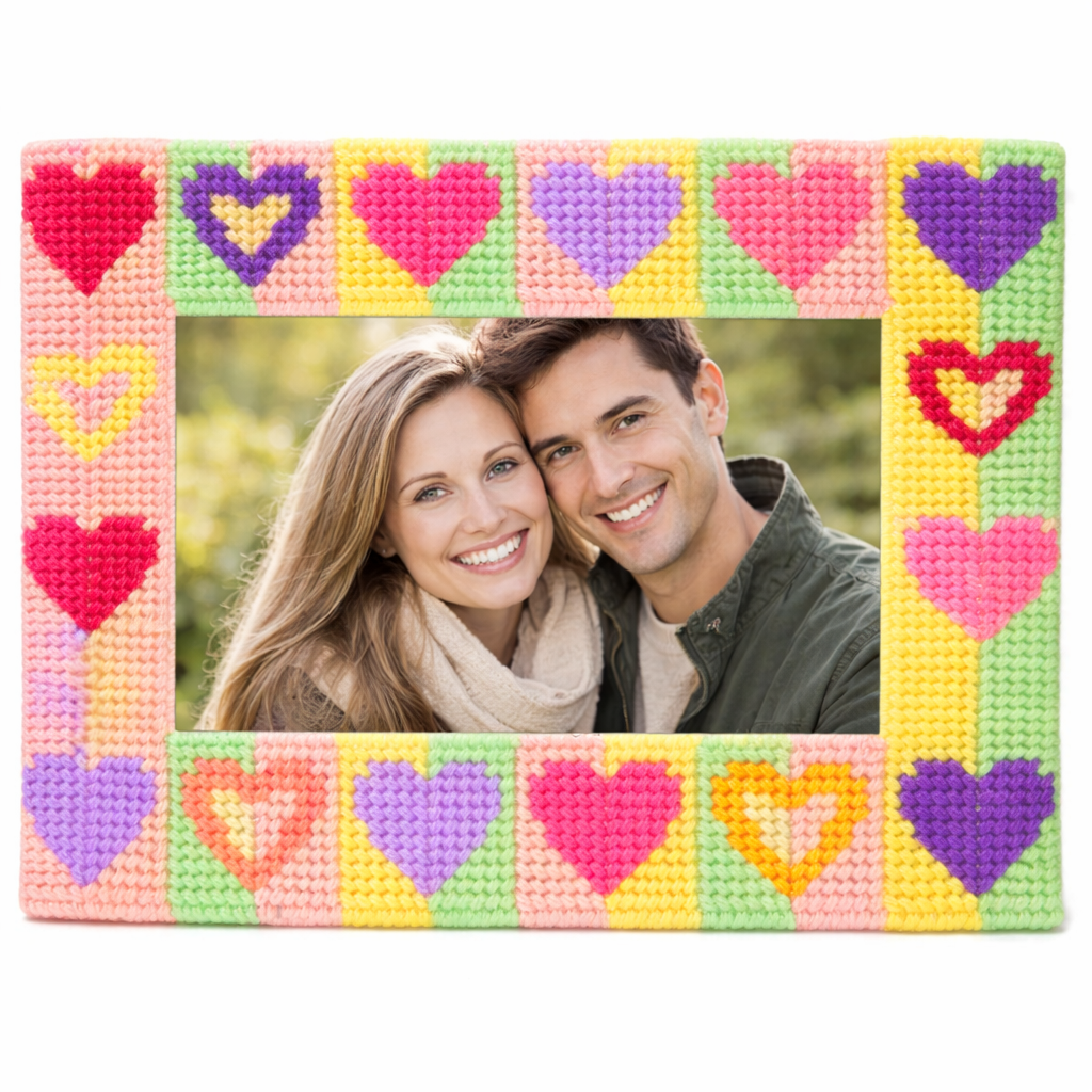 Χειροποίητη Κεντημένη Κορνίζα σε Πλαστικό Καμβά – Εξατομικευμένο Σχέδιο