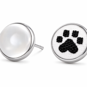 Κουμπωτά Σκουλαρίκια με Γυάλινο Καμπουσόν με Χειροποίητο Εξατομικευμένο Κέντημα