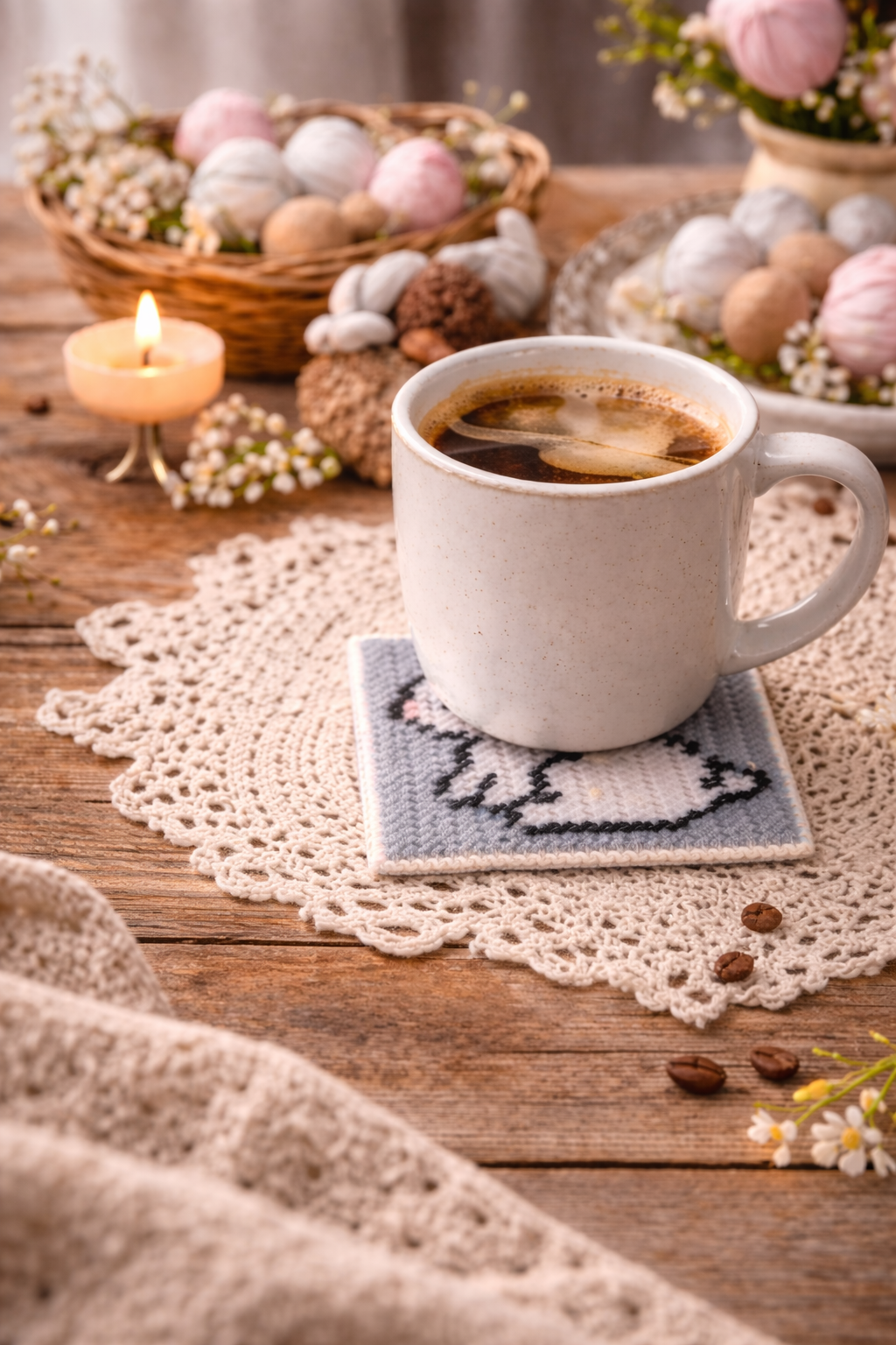 Χειροποίητο Κεντημένο Πασχαλινό Coaster με Θήκη – Εξατομικευμένο Κέντημα